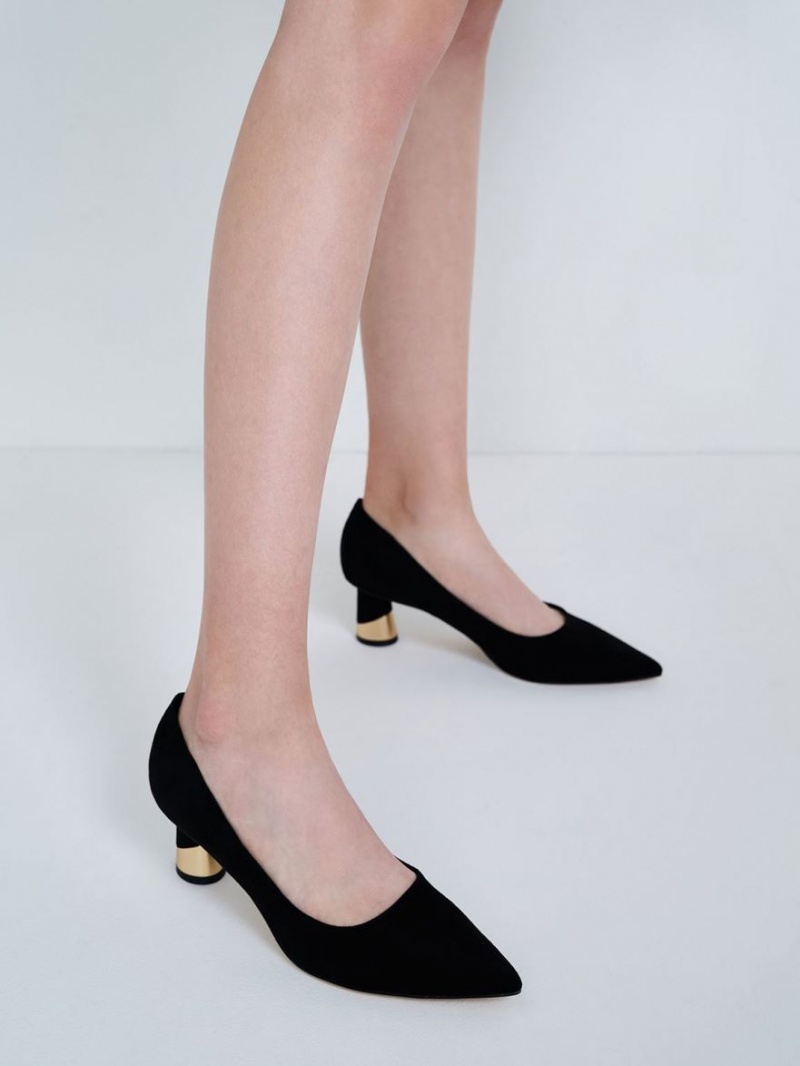 Γοβεσ Charles And Keith Metallic Sculptural Heel Textured μαυρα | 46859-IJNA