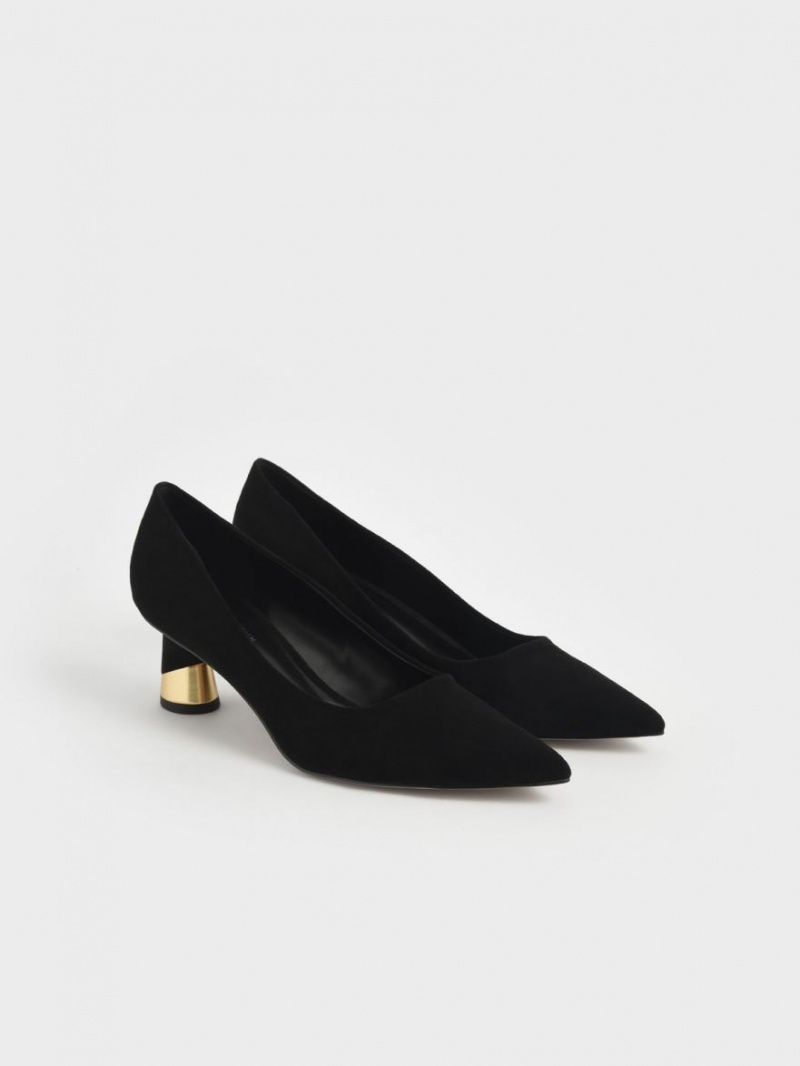 Γοβεσ Charles And Keith Metallic Sculptural Heel Textured μαυρα | 46859-IJNA