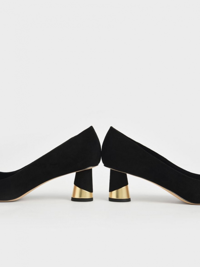 Γοβεσ Charles And Keith Metallic Sculptural Heel Textured μαυρα | 46859-IJNA