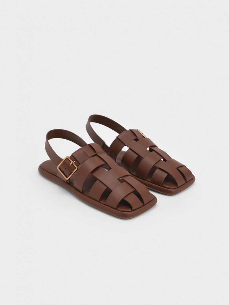 Σανδαλια Charles And Keith Metallic πόρπης Caged Slingback καφε | 71062-KITM