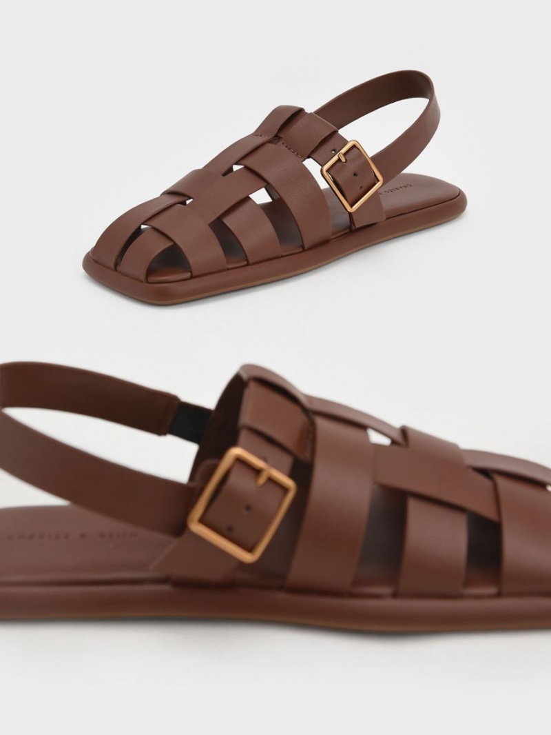 Σανδαλια Charles And Keith Metallic πόρπης Caged Slingback καφε | 71062-KITM