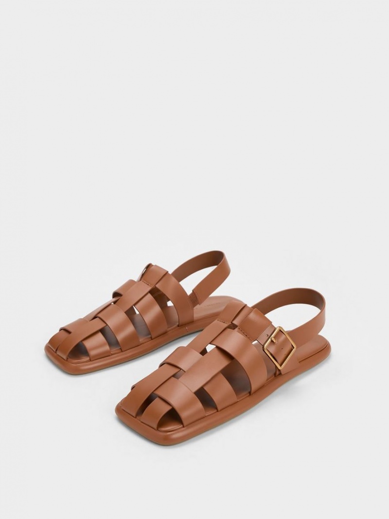 Σανδαλια Charles And Keith Metallic πόρπης Caged Slingback καφε | 42596-DILG
