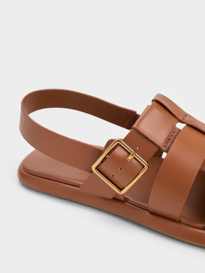 Σανδαλια Charles And Keith Metallic πόρπης Caged Slingback καφε | 42596-DILG