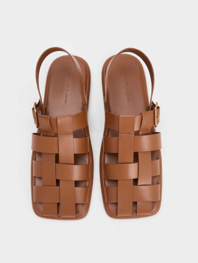 Σανδαλια Charles And Keith Metallic πόρπης Caged Slingback καφε | 42596-DILG