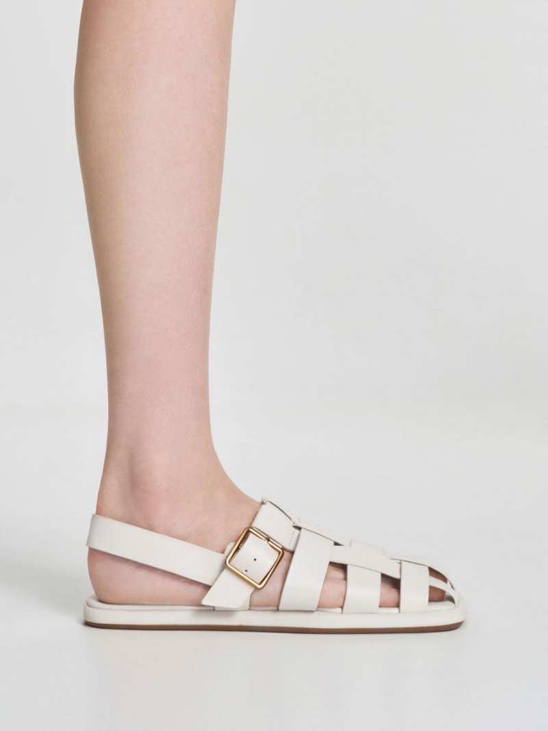 Σανδαλια Charles And Keith Metallic πόρπης Caged Slingback ασπρα | 52403-TNMG
