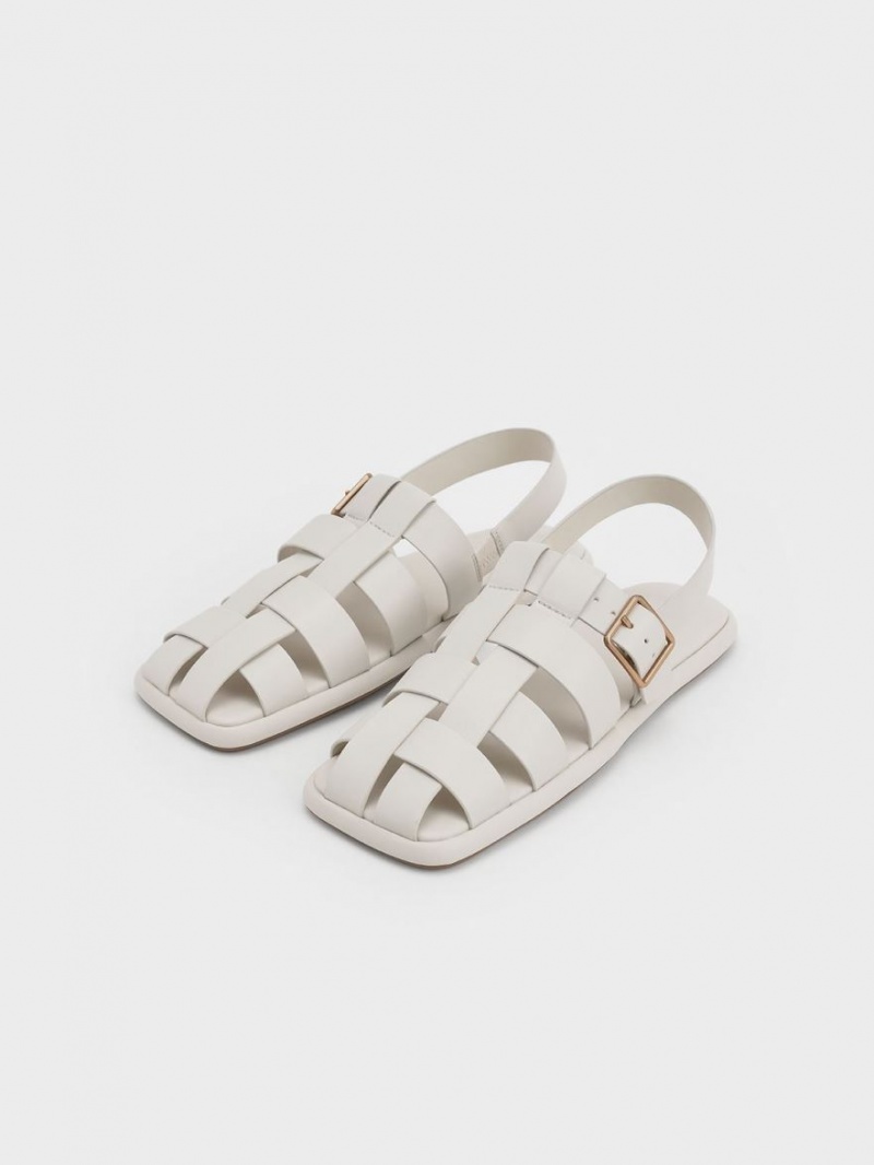 Σανδαλια Charles And Keith Metallic πόρπης Caged Slingback ασπρα | 52403-TNMG