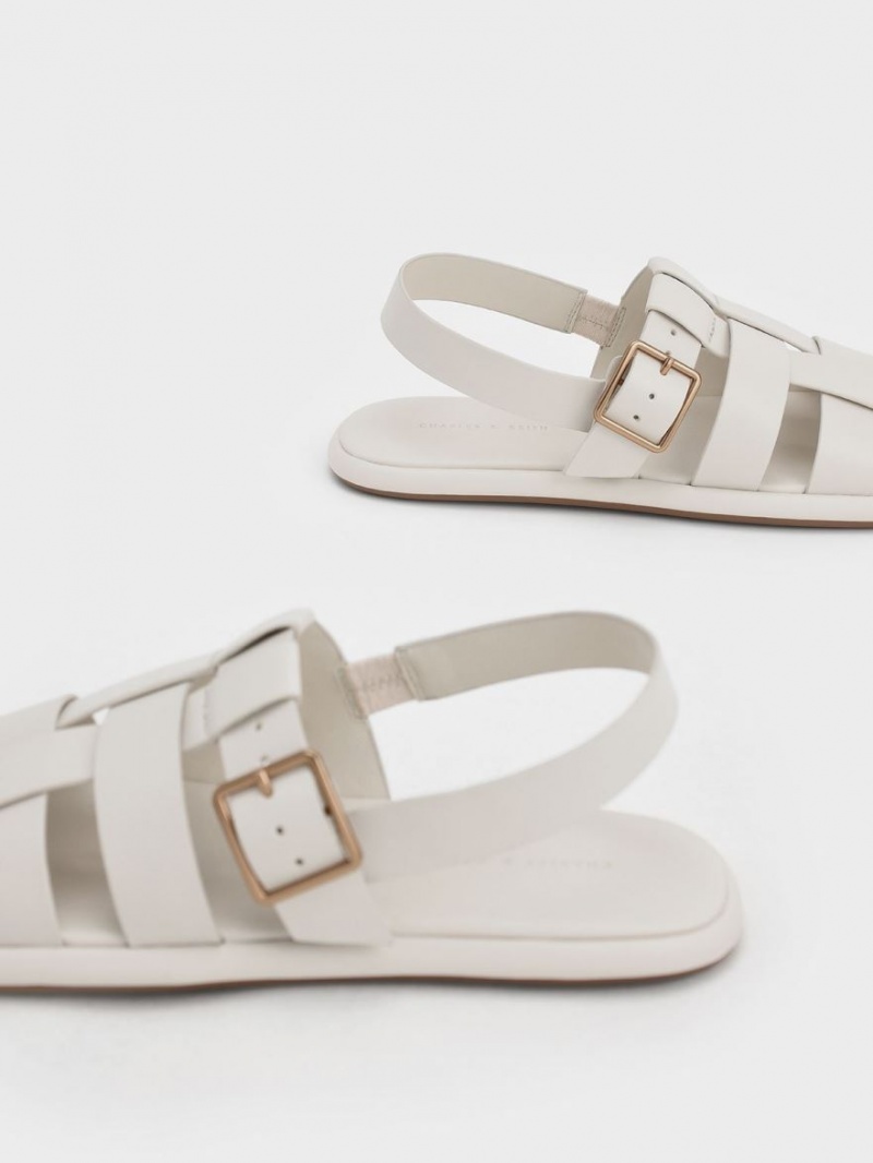 Σανδαλια Charles And Keith Metallic πόρπης Caged Slingback ασπρα | 52403-TNMG