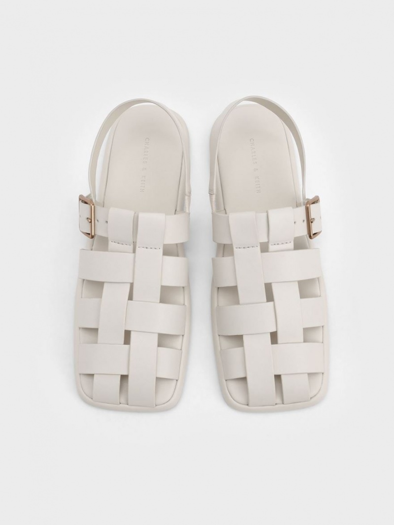 Σανδαλια Charles And Keith Metallic πόρπης Caged Slingback ασπρα | 52403-TNMG