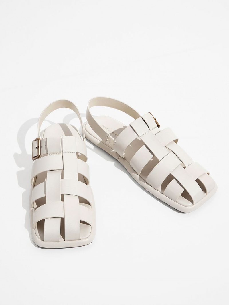 Σανδαλια Charles And Keith Metallic πόρπης Caged Slingback ασπρα | 52403-TNMG