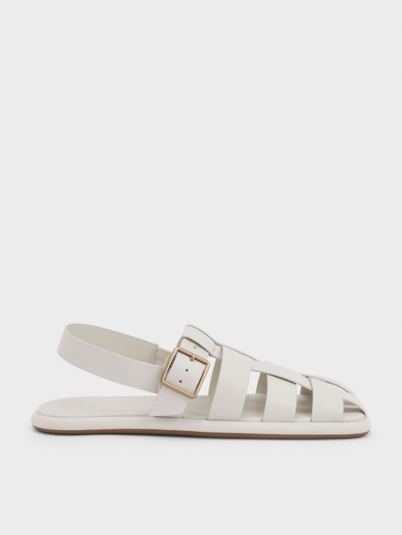 Σανδαλια Charles And Keith Metallic πόρπης Caged Slingback ασπρα | 52403-TNMG