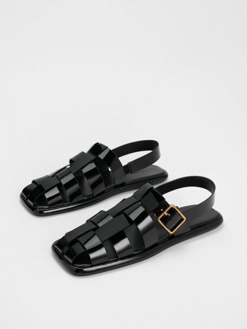 Σανδαλια Charles And Keith Metallic πόρπης Caged λουστρινι Slingback μαυρα | 64752-AGIZ