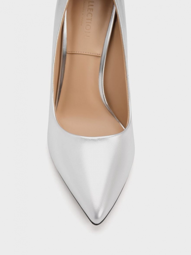 Γοβεσ Charles And Keith Metallic δερματινα Flare Heel ασημι | 34698-SFZH
