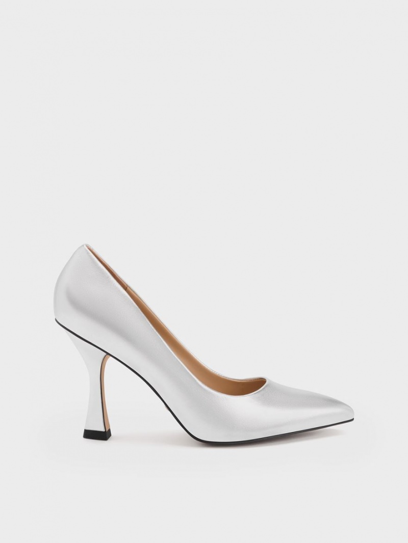Γοβεσ Charles And Keith Metallic δερματινα Flare Heel ασημι | 34698-SFZH