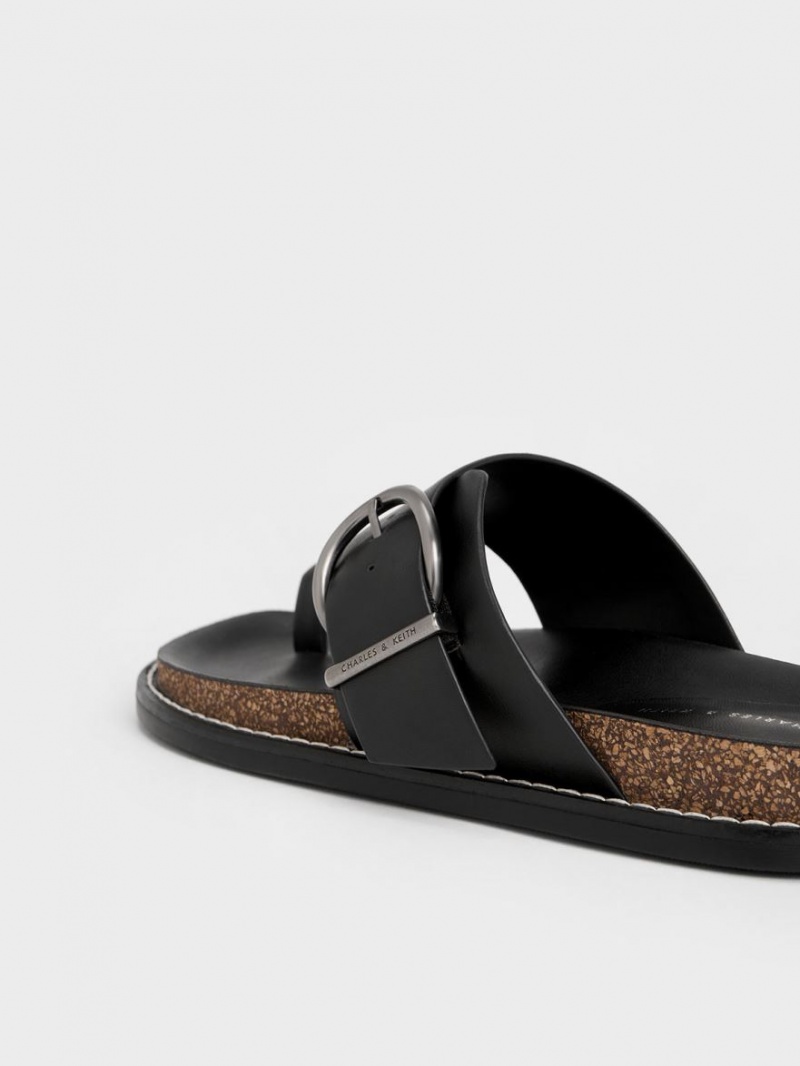 Σανδαλια Charles And Keith Metallic πόρπης toe-Ring μαυρα | 01549-ZIJL