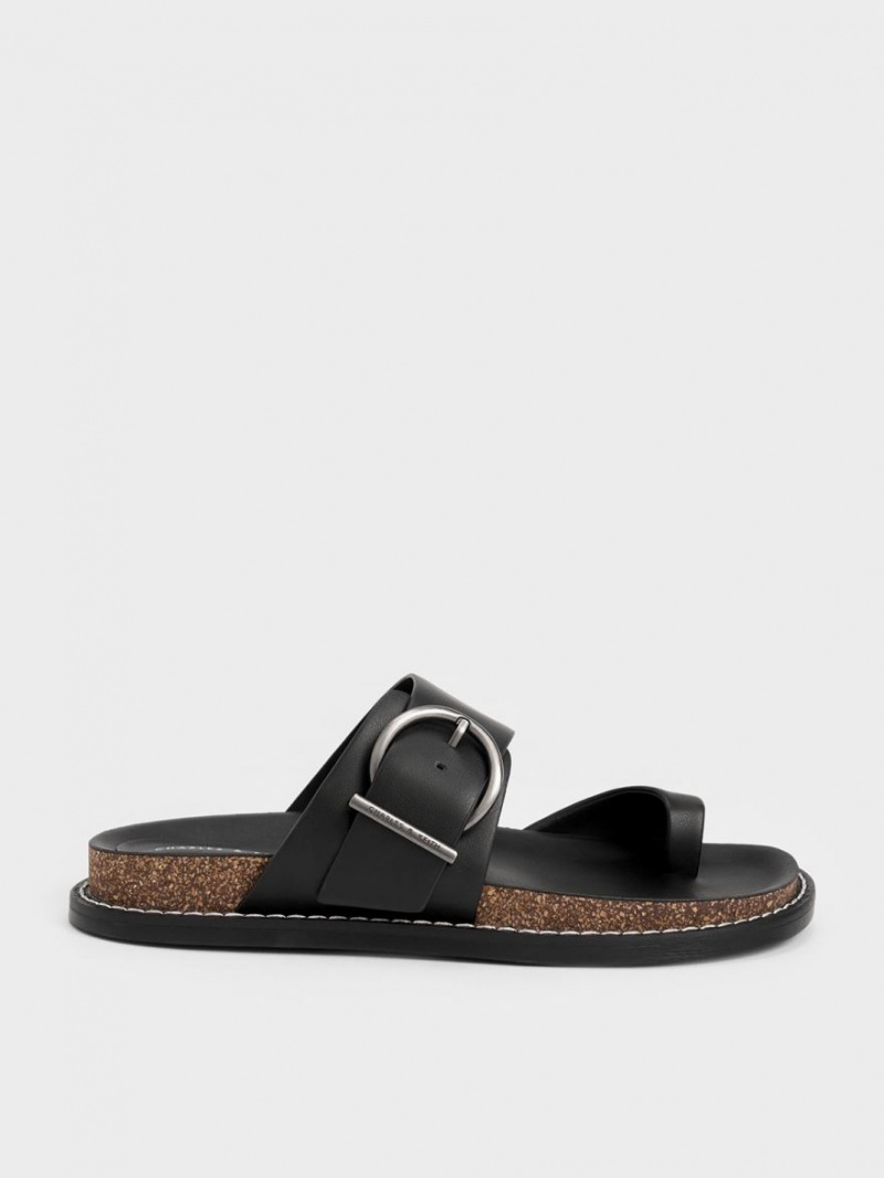 Σανδαλια Charles And Keith Metallic πόρπης toe-Ring μαυρα | 01549-ZIJL