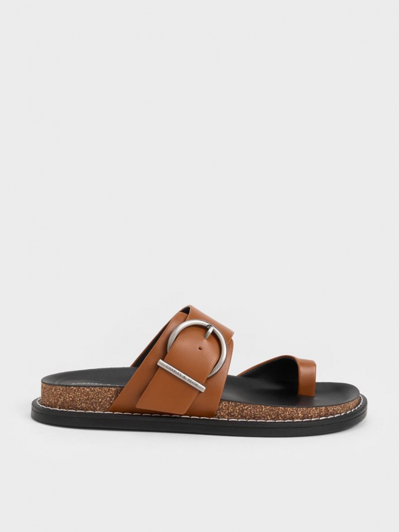 Σανδαλια Charles And Keith Metallic πόρπης toe-Ring καφε | 96824-QILJ