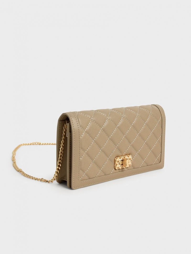 πορτοφολια Charles And Keith Micaela Καπιτονέ Long καφε | 36947-JUKD