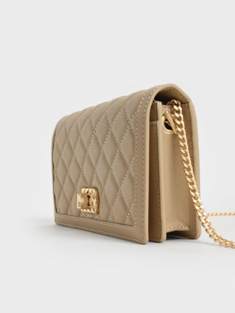 πορτοφολια Charles And Keith Micaela Καπιτονέ Long καφε | 36947-JUKD