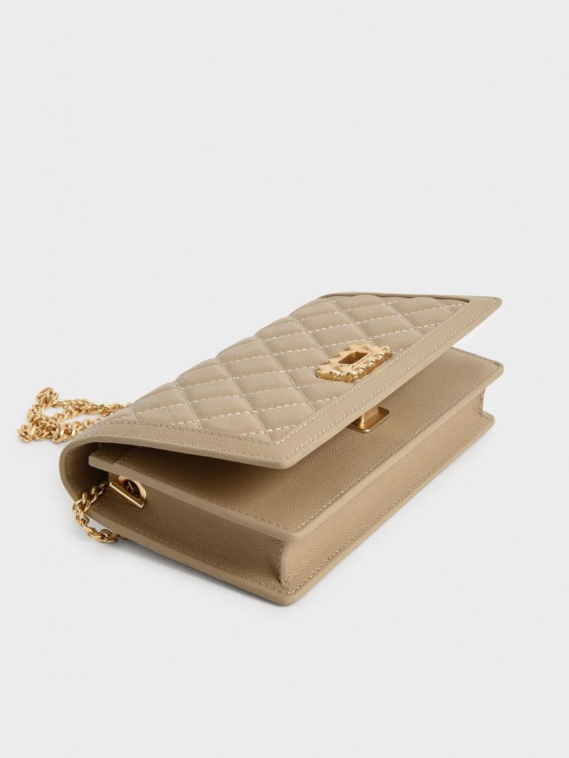 πορτοφολια Charles And Keith Micaela Καπιτονέ Long καφε | 36947-JUKD