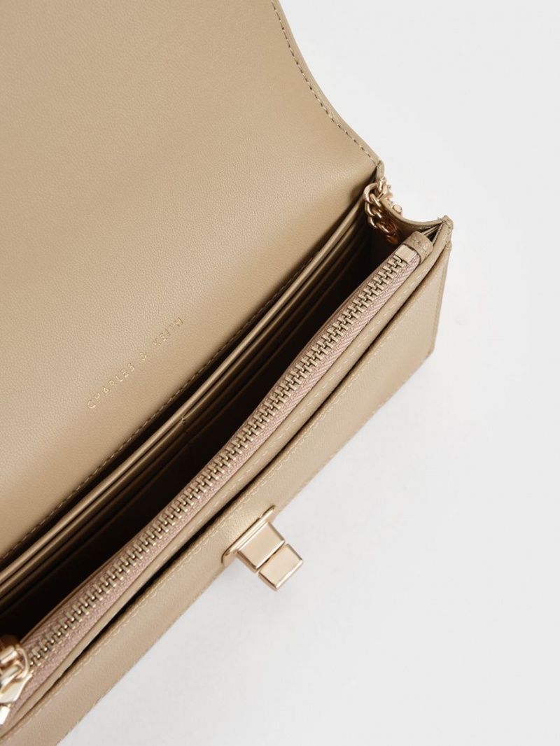 πορτοφολια Charles And Keith Micaela Καπιτονέ Long καφε | 36947-JUKD