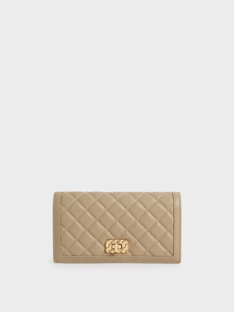 πορτοφολια Charles And Keith Micaela Καπιτονέ Long καφε | 36947-JUKD