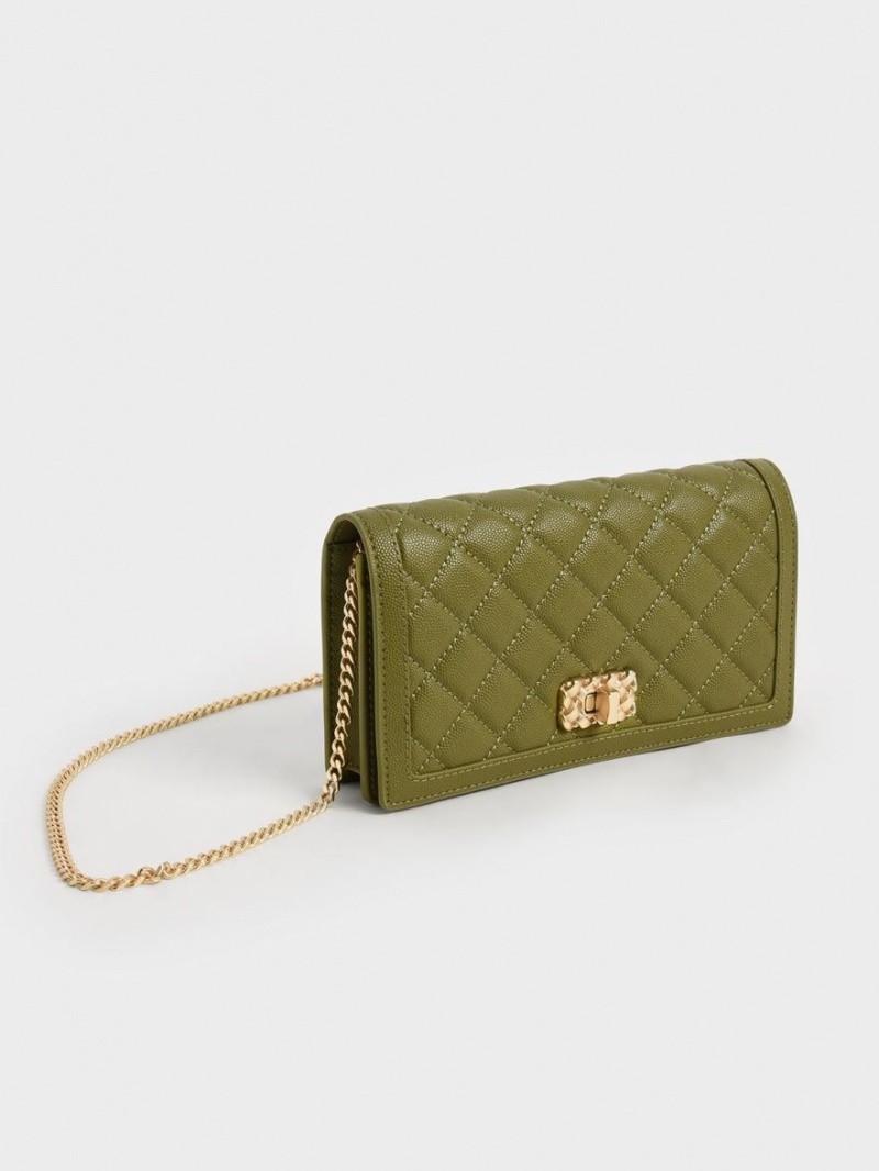 πορτοφολια Charles And Keith Micaela Καπιτονέ Long Ελιά | 51086-HYZD
