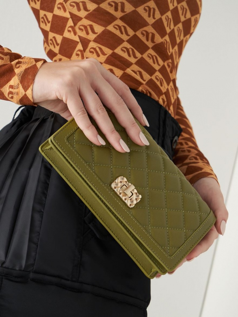 πορτοφολια Charles And Keith Micaela Καπιτονέ Long Ελιά | 51086-HYZD