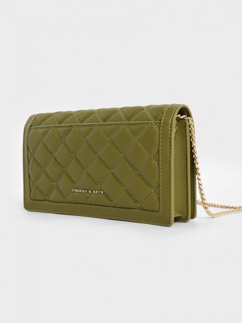πορτοφολια Charles And Keith Micaela Καπιτονέ Long Ελιά | 51086-HYZD