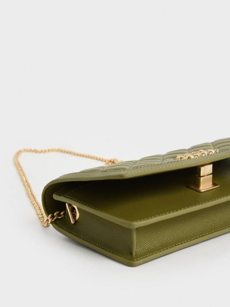πορτοφολια Charles And Keith Micaela Καπιτονέ Long Ελιά | 51086-HYZD