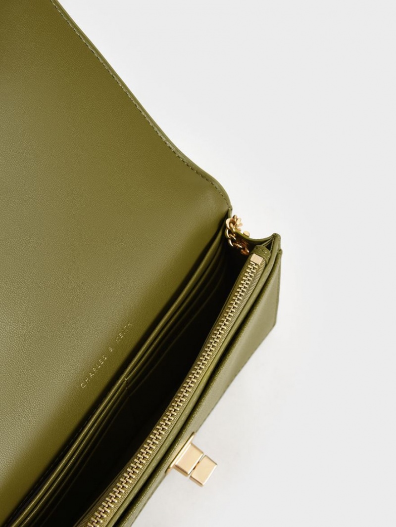 πορτοφολια Charles And Keith Micaela Καπιτονέ Long Ελιά | 51086-HYZD
