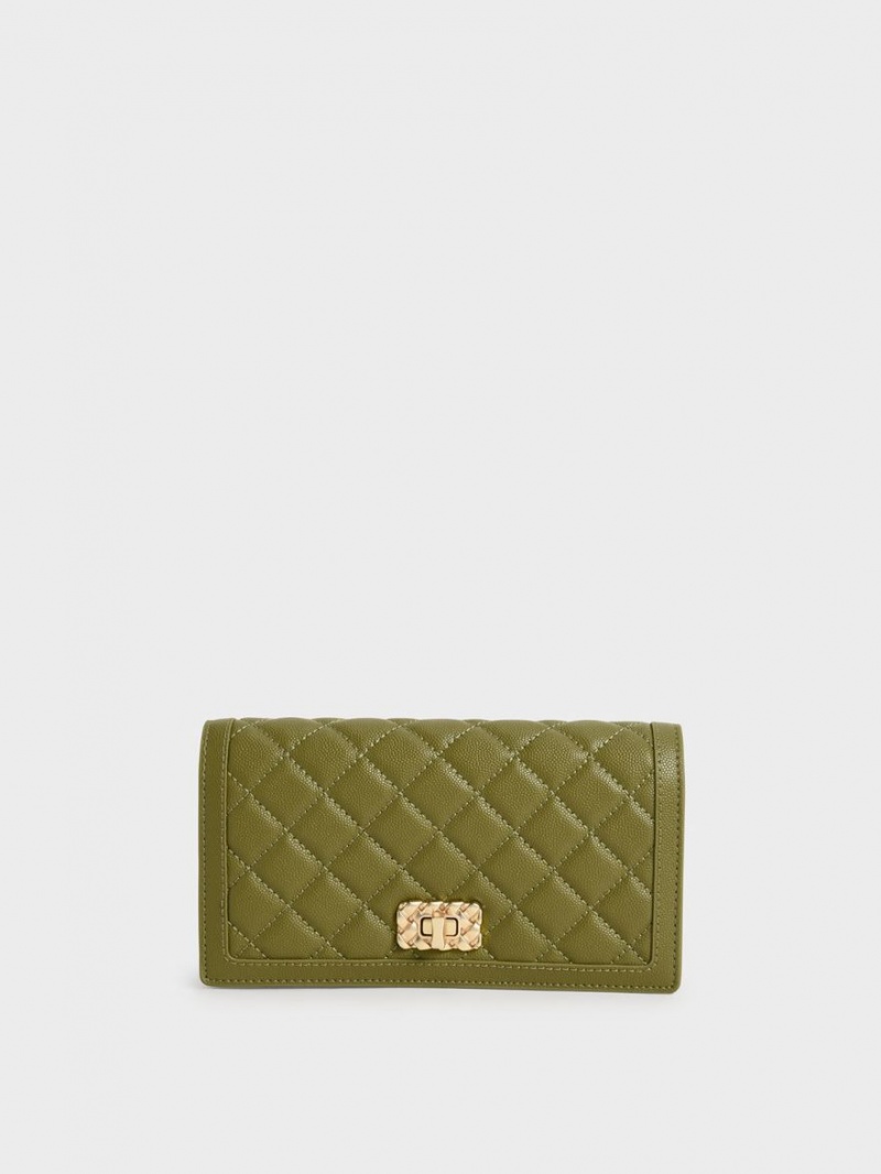 πορτοφολια Charles And Keith Micaela Καπιτονέ Long Ελιά | 51086-HYZD