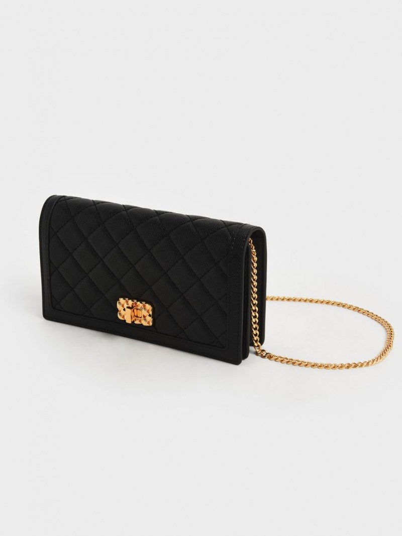 πορτοφολια Charles And Keith Micaela Καπιτονέ Long μαυρα | 78231-WYXS