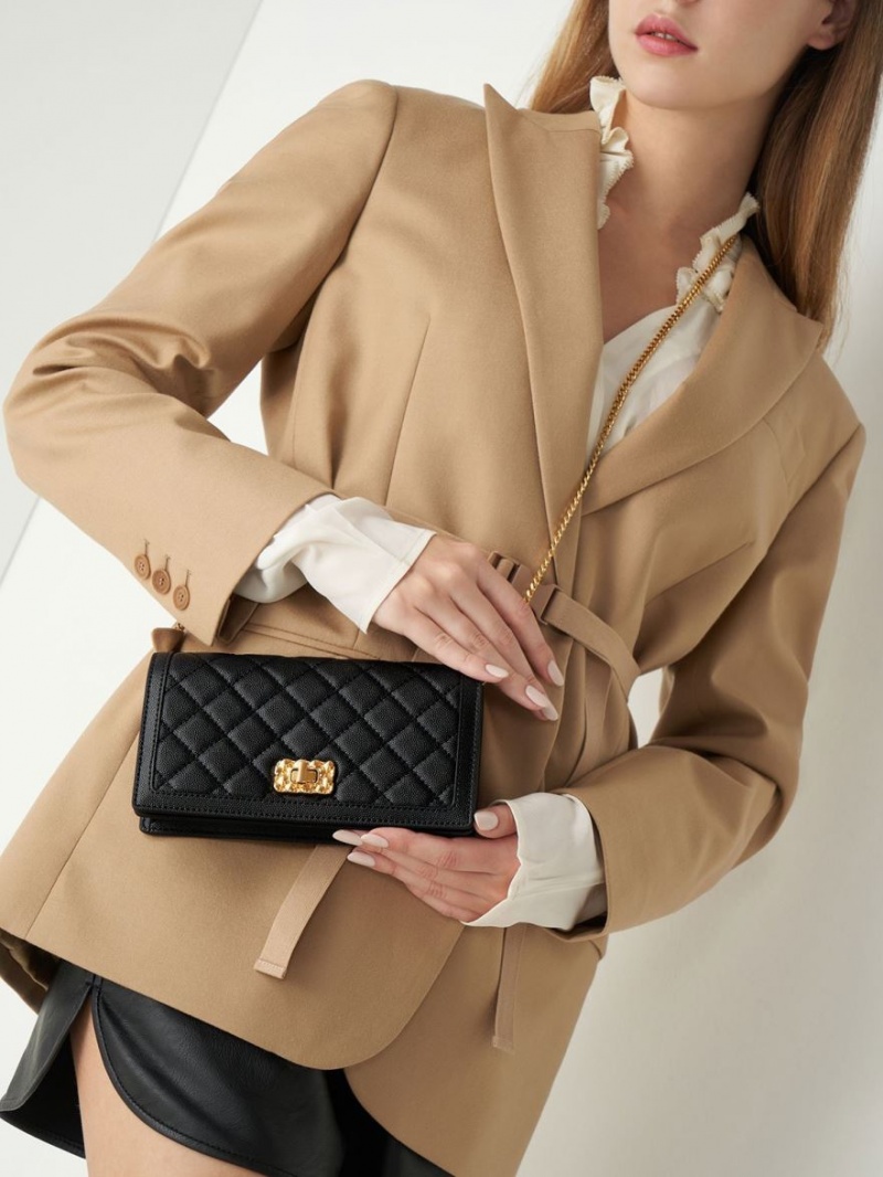 πορτοφολια Charles And Keith Micaela Καπιτονέ Long μαυρα | 78231-WYXS