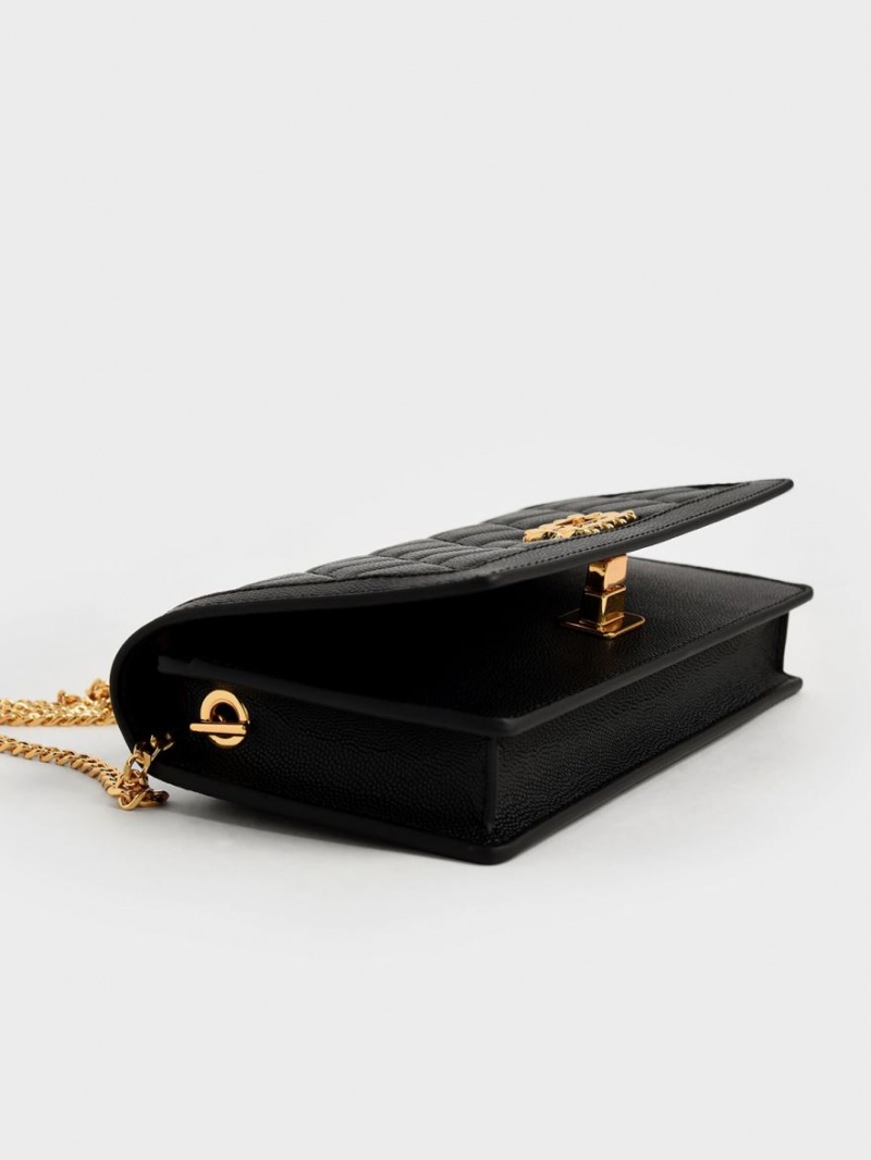 πορτοφολια Charles And Keith Micaela Καπιτονέ Long μαυρα | 78231-WYXS