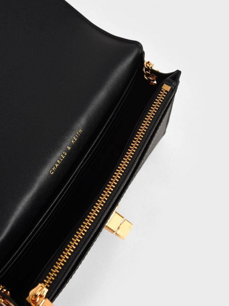 πορτοφολια Charles And Keith Micaela Καπιτονέ Long μαυρα | 78231-WYXS