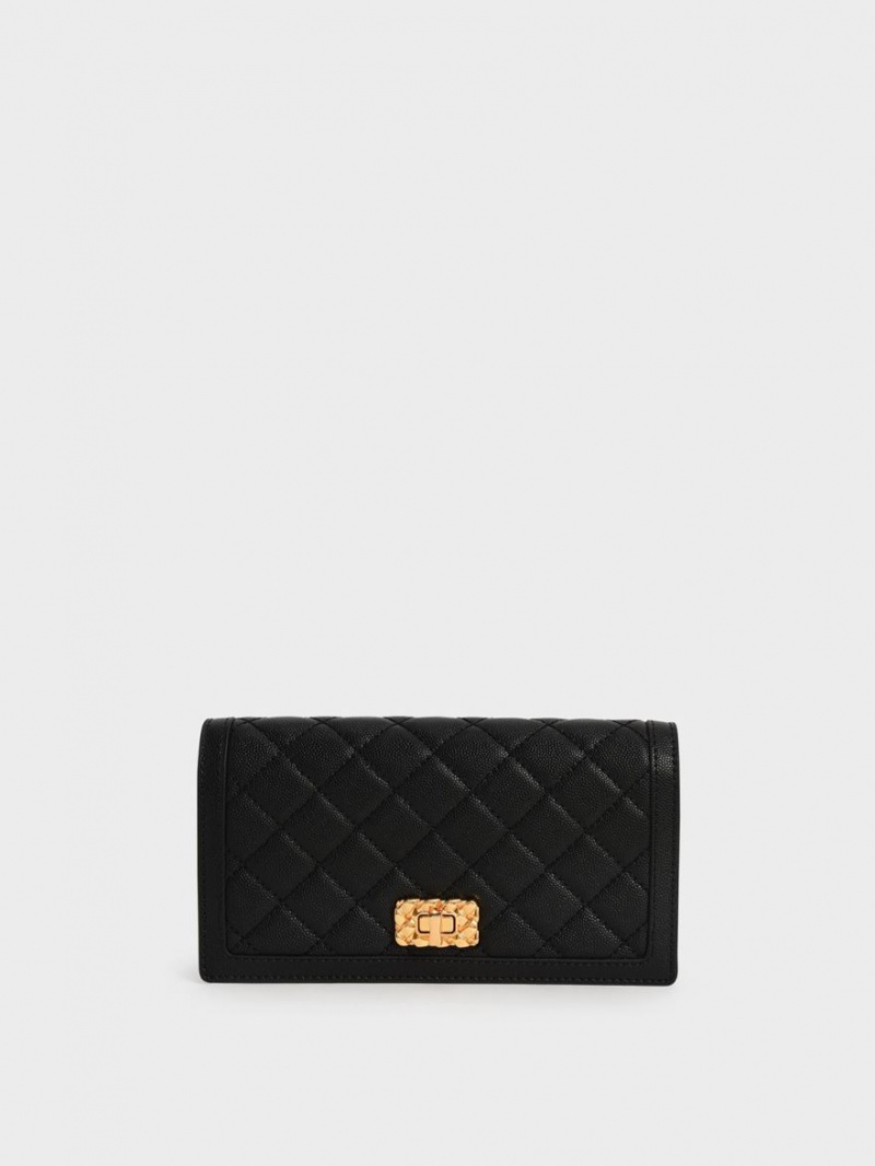 πορτοφολια Charles And Keith Micaela Καπιτονέ Long μαυρα | 78231-WYXS