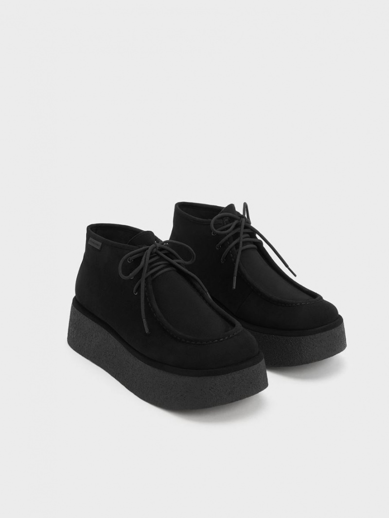 Μποτακια Charles And Keith Molly Textured Flatform μαυρα | 65740-DECS