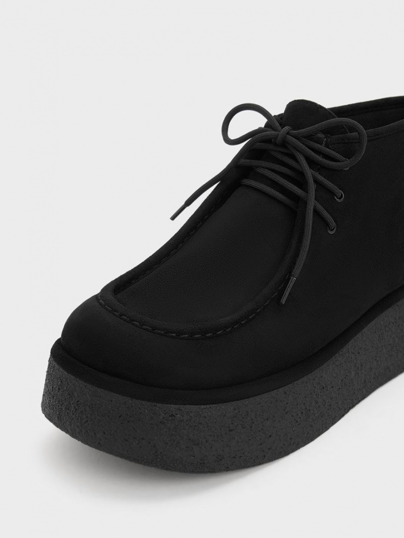 Μποτακια Charles And Keith Molly Textured Flatform μαυρα | 65740-DECS
