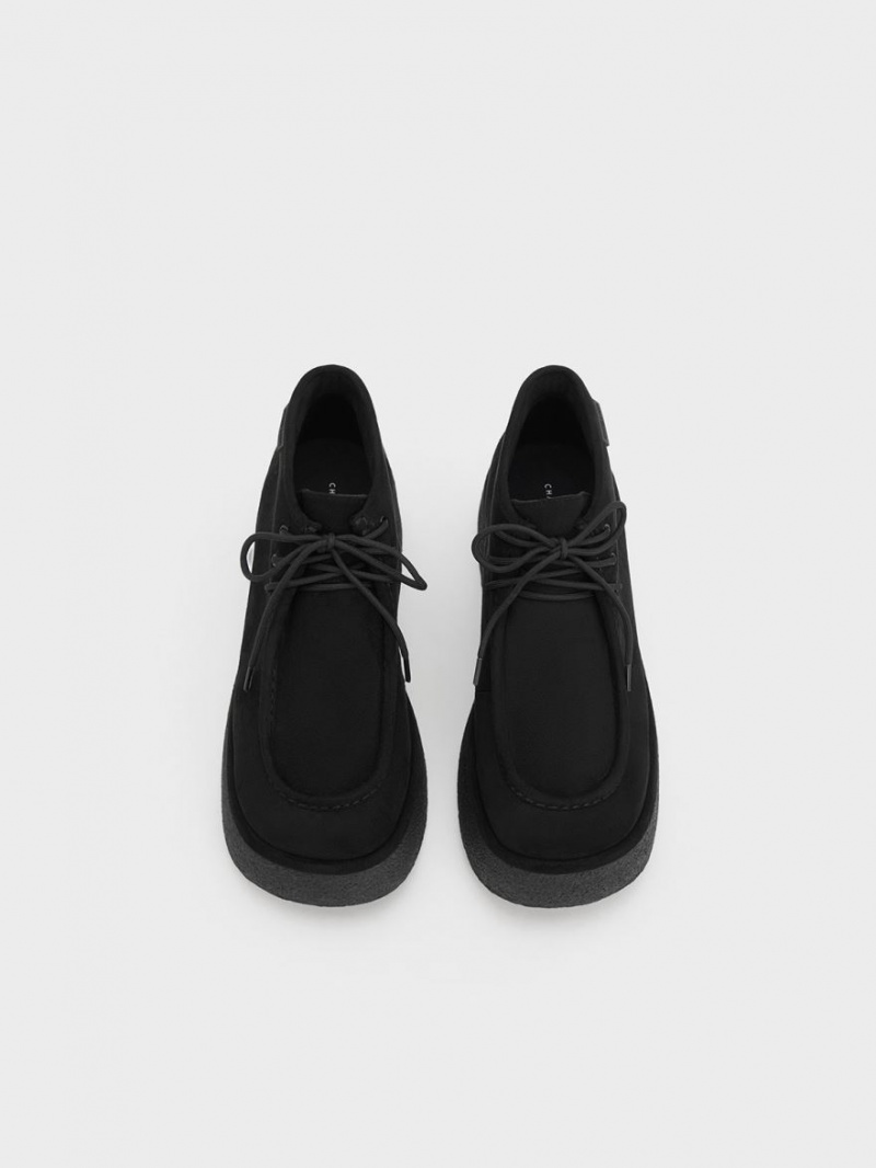Μποτακια Charles And Keith Molly Textured Flatform μαυρα | 65740-DECS