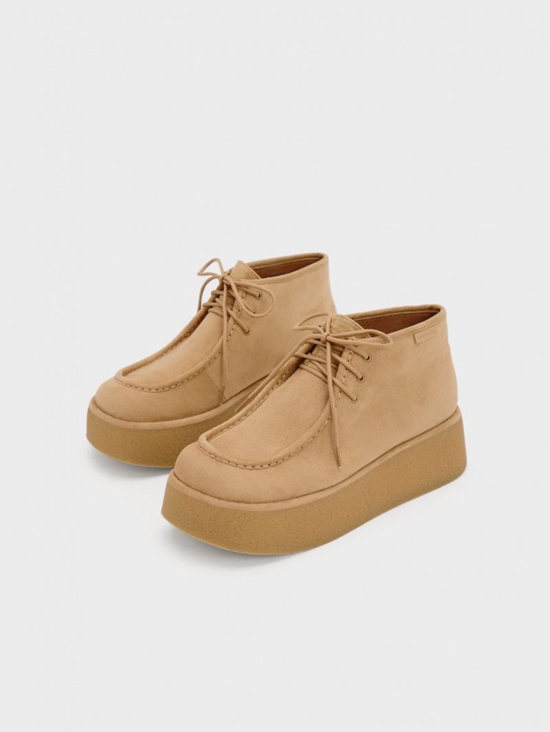 Μποτακια Charles And Keith Molly Textured Flatform καφε | 39028-DHWM