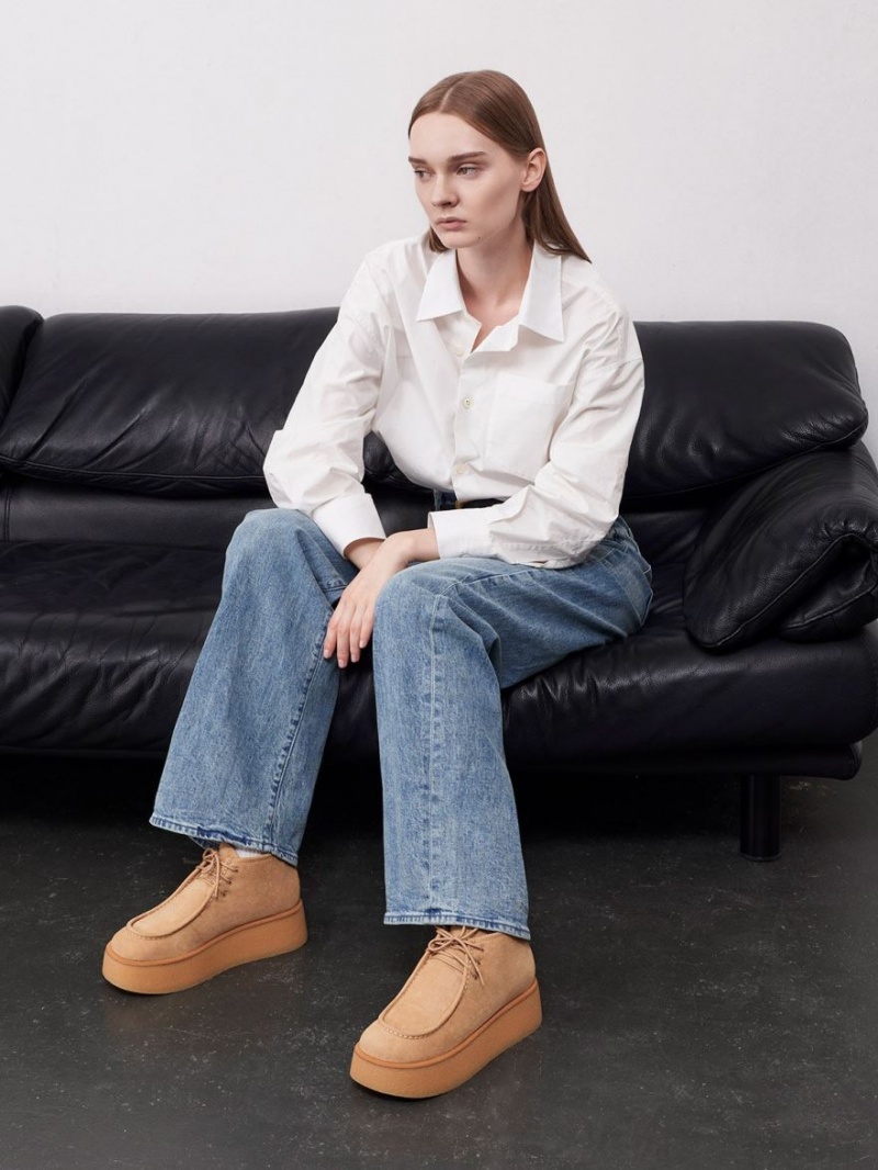 Μποτακια Charles And Keith Molly Textured Flatform καφε | 39028-DHWM