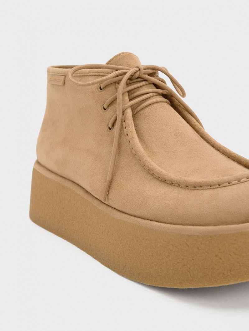 Μποτακια Charles And Keith Molly Textured Flatform καφε | 39028-DHWM