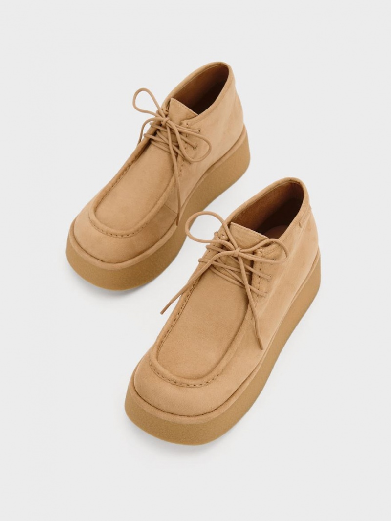 Μποτακια Charles And Keith Molly Textured Flatform καφε | 39028-DHWM