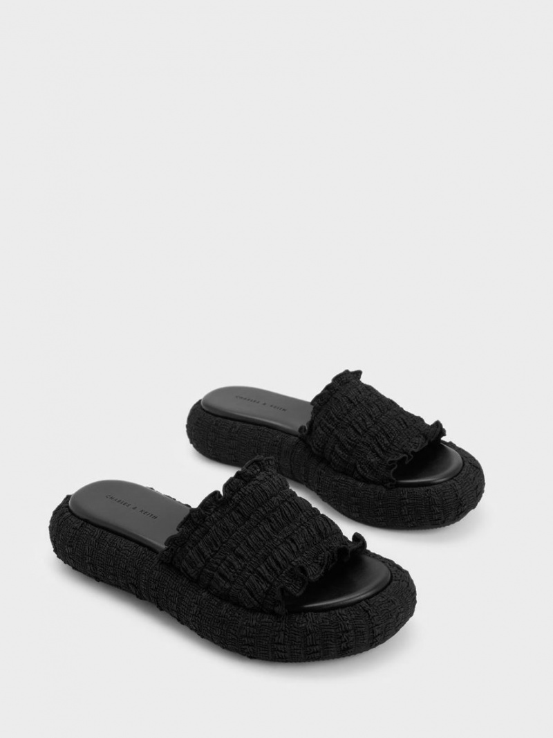 Σαγιοναρεσ Charles And Keith Nuala Ruched Flatforms μαυρα | 28501-HFGM