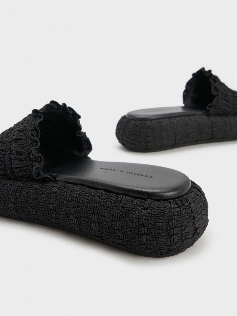 Σαγιοναρεσ Charles And Keith Nuala Ruched Flatforms μαυρα | 28501-HFGM