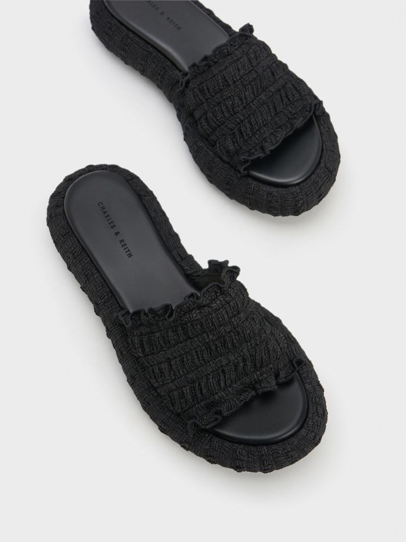 Σαγιοναρεσ Charles And Keith Nuala Ruched Flatforms μαυρα | 28501-HFGM