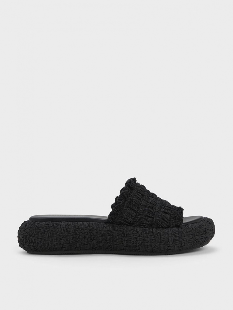 Σαγιοναρεσ Charles And Keith Nuala Ruched Flatforms μαυρα | 28501-HFGM