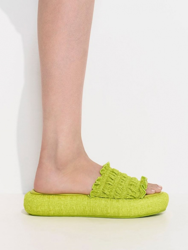 Σαγιοναρεσ Charles And Keith Nuala Ruched Flatforms ανοιχτο πρασινο | 14035-OWYX