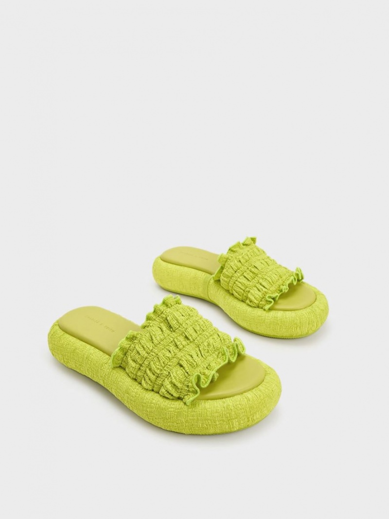 Σαγιοναρεσ Charles And Keith Nuala Ruched Flatforms ανοιχτο πρασινο | 14035-OWYX