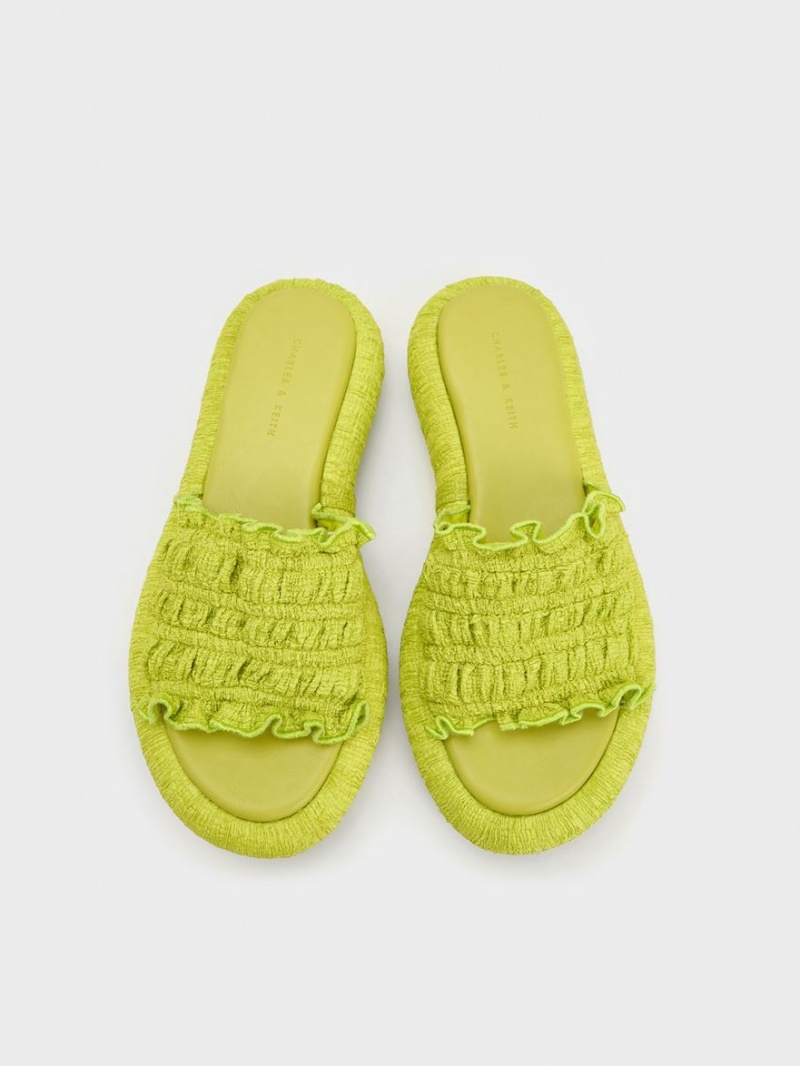 Σαγιοναρεσ Charles And Keith Nuala Ruched Flatforms ανοιχτο πρασινο | 14035-OWYX